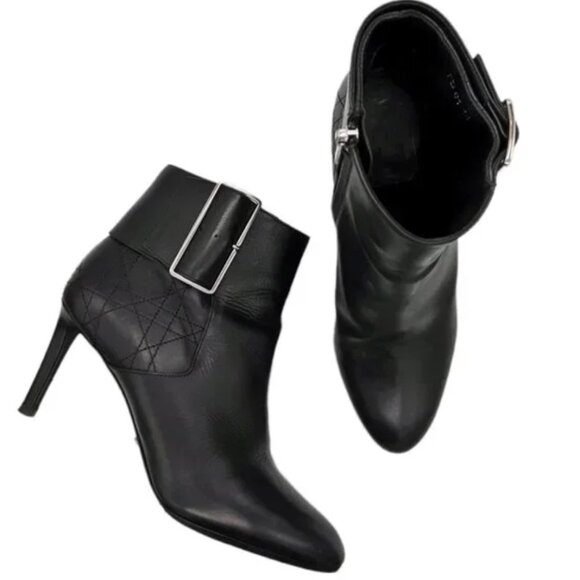 Christian Dior Graphic Cannage Black Leather Ankle Boots SZ 37.5 - Picture 1 of 8